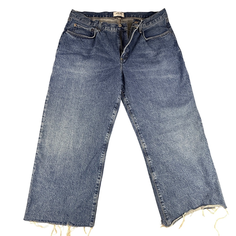 AGOLDE Womens Fusion Wide Leg Raw Hem Jeans 32 Blue Organic Cotton Blend
